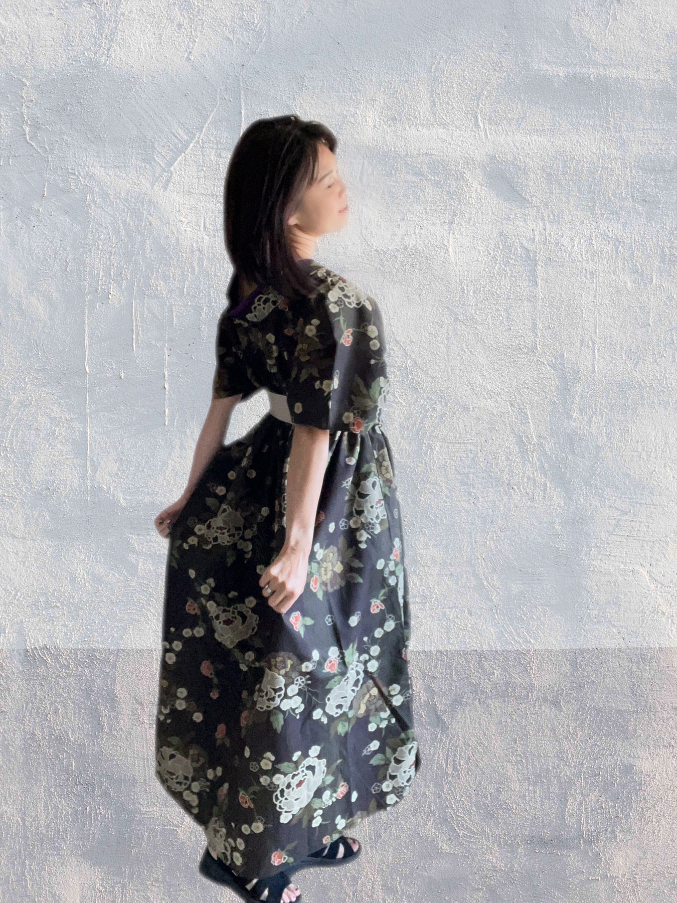 Hikari no Mai - Dark Brown Peony Pattern Kimono Dress