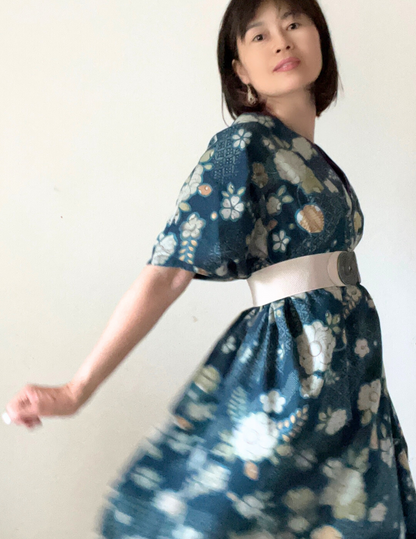 Hikari no Mai - Blue Floral Kimono Dress