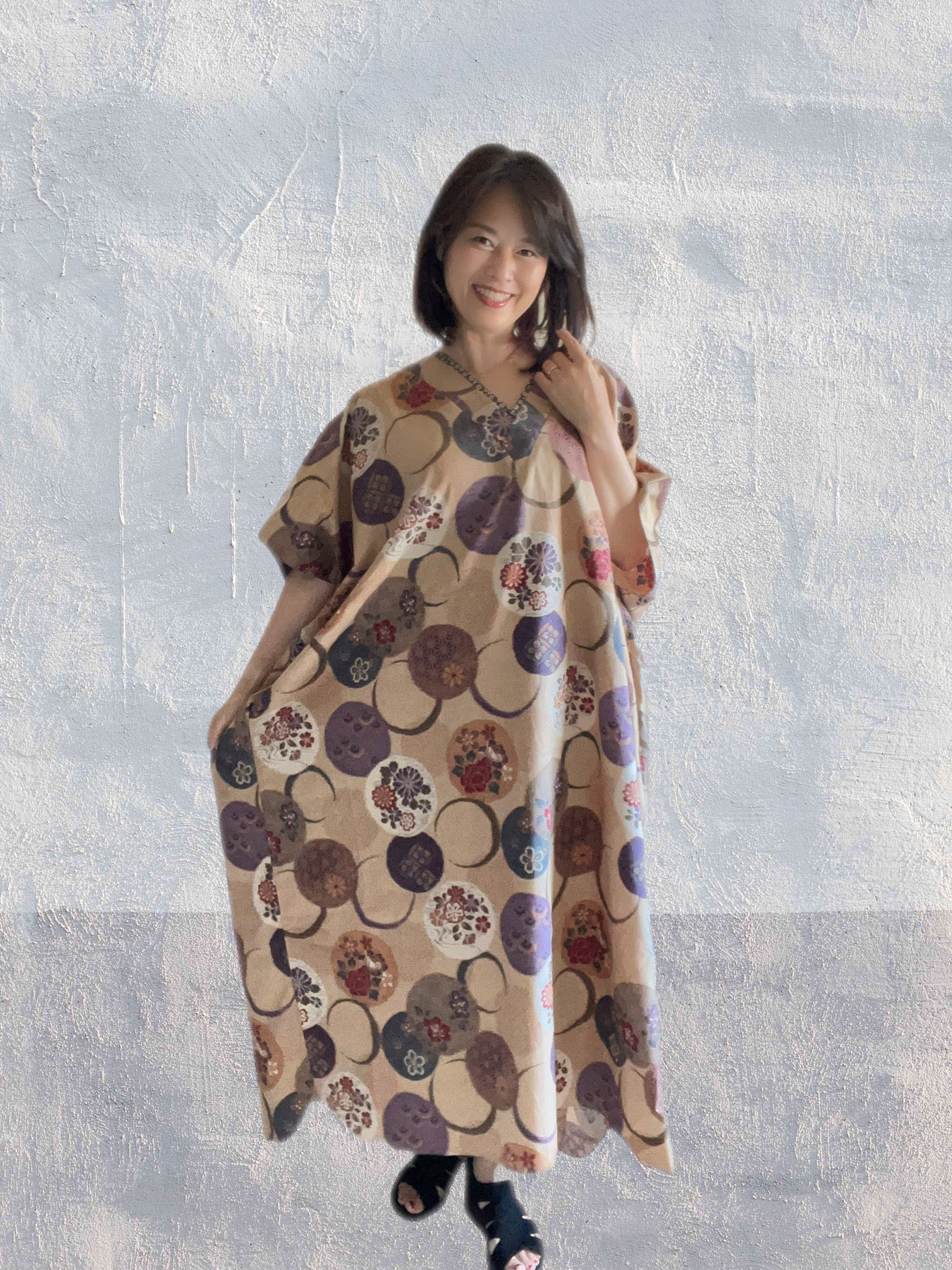 Hikari no Mai - Beige Temari Pattern Kimono Dress