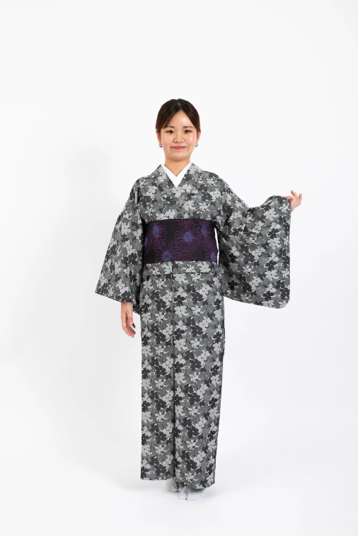 Hanagasane - 花襲 - Gray Floral-Patterned Denim