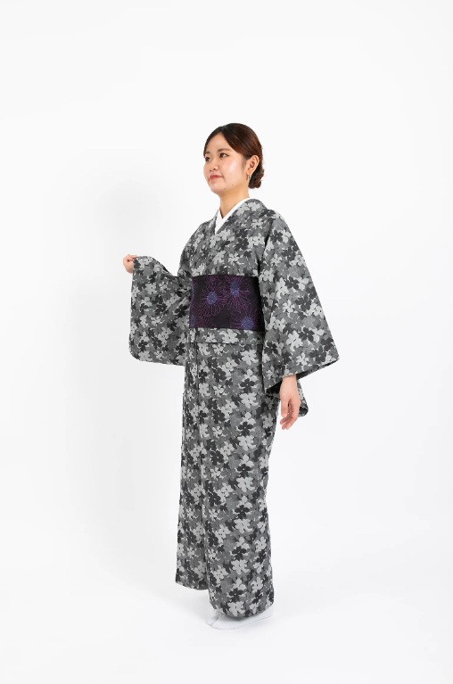 Hanagasane - 花襲 - Gray Floral-Patterned Denim